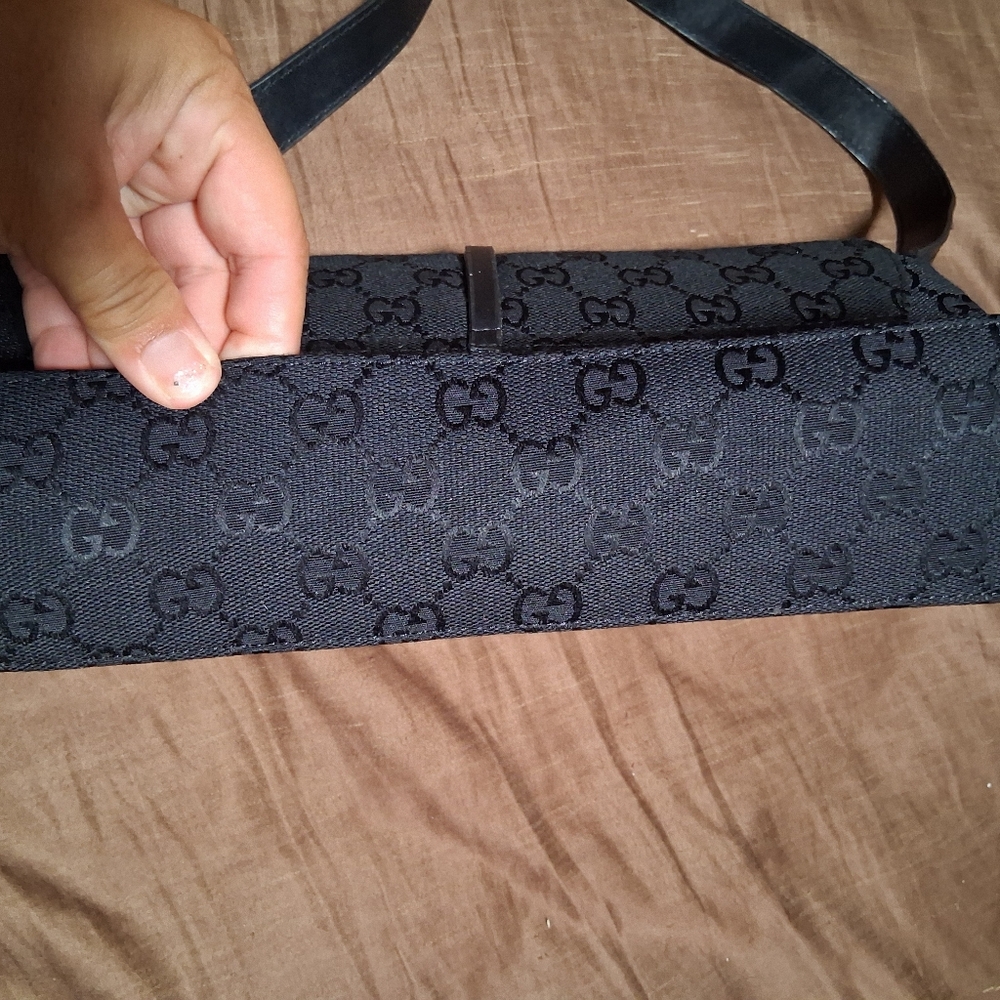 GUCCI VINTAGE BLACK JACKIE GG JACQUARD SHOULDER BAG SILVER  LOCKING HARDWARE - Picture 5 of 9